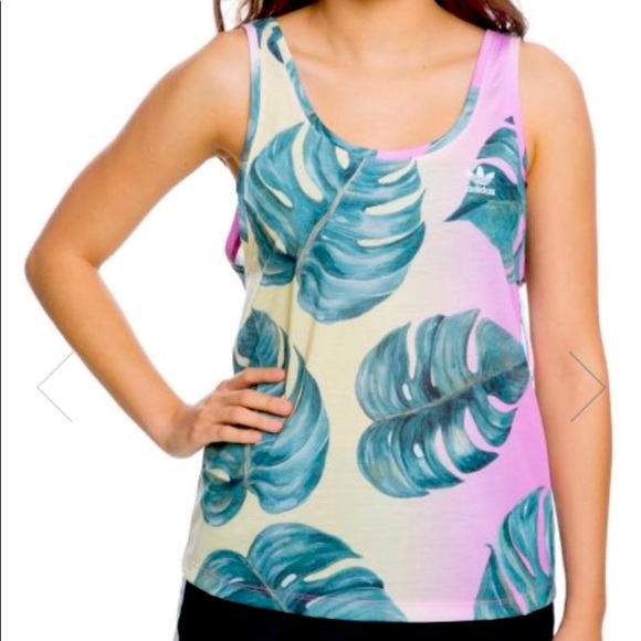 Adidas 3 Stripe Palm Leaf Tank Ombre - NWOT - Picture 1 of 5